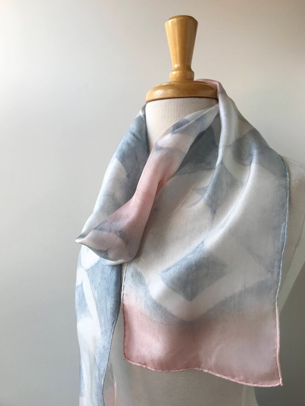 100% Silk Artist Made Natural Resist Dye Shibori Scarf, Lightweight, Natural